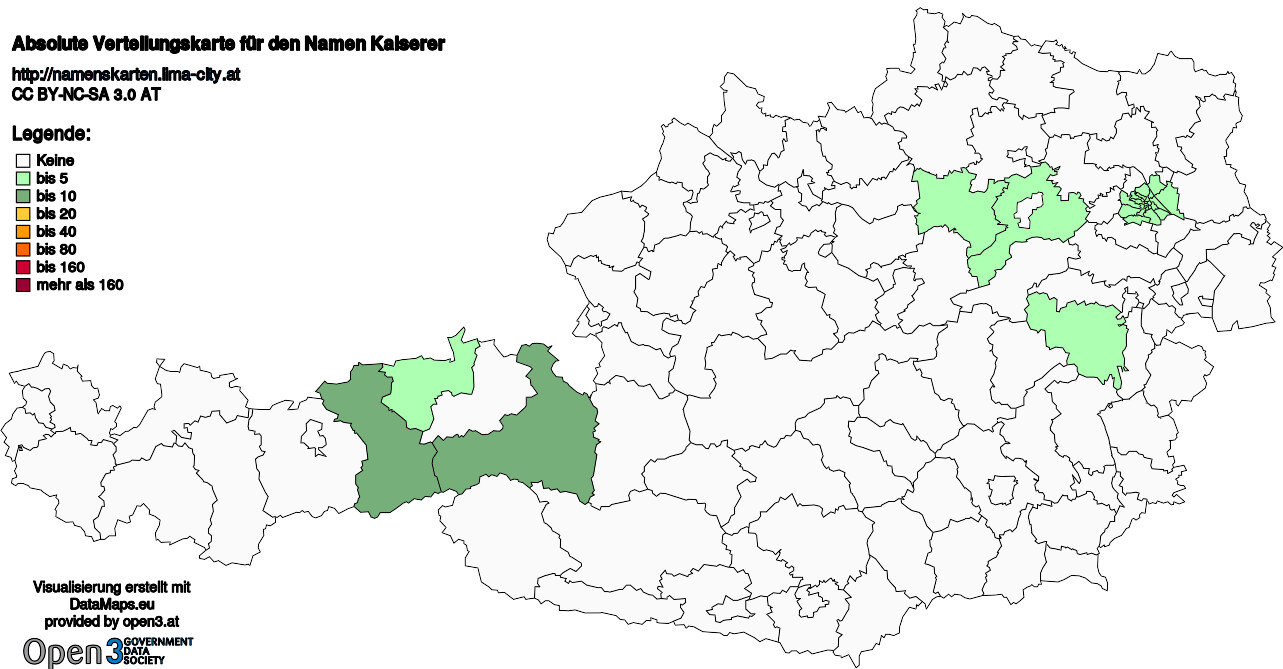 Absolute Verteilungskarten Nachnamen Kaiserer