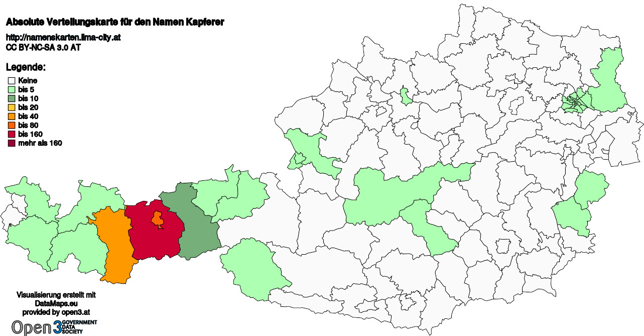 Absolute Verteilungskarten Nachnamen Kapferer