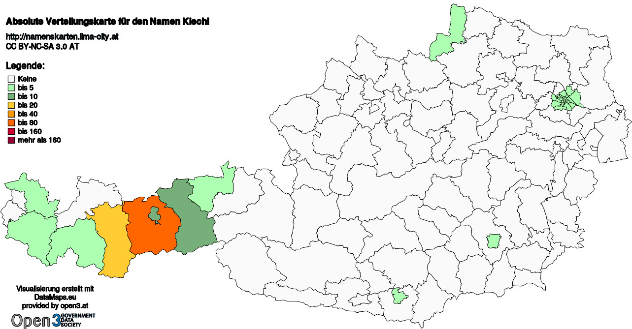 Absolute Verteilungskarten Nachnamen Kiechl