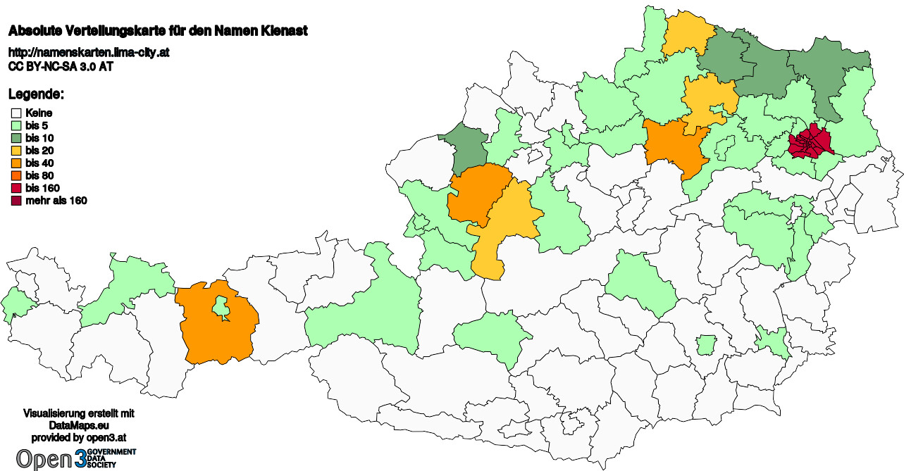Absolute Verteilungskarten Nachnamen Kienast