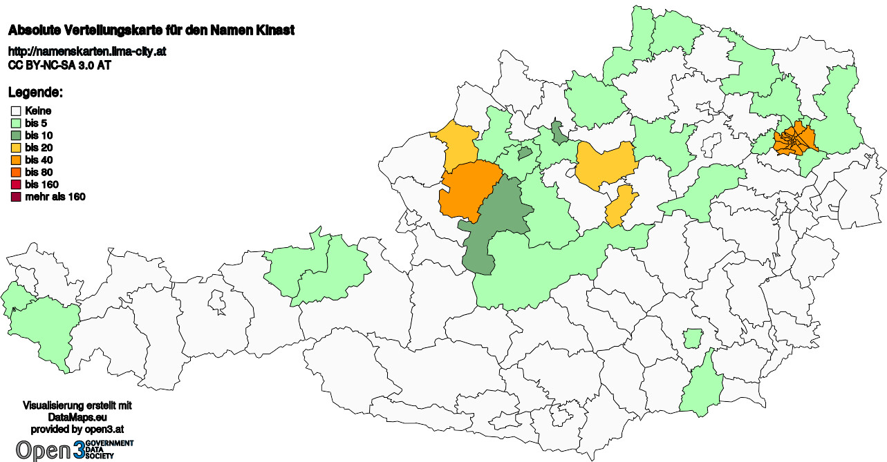 Absolute Verteilungskarten Nachnamen Kinast