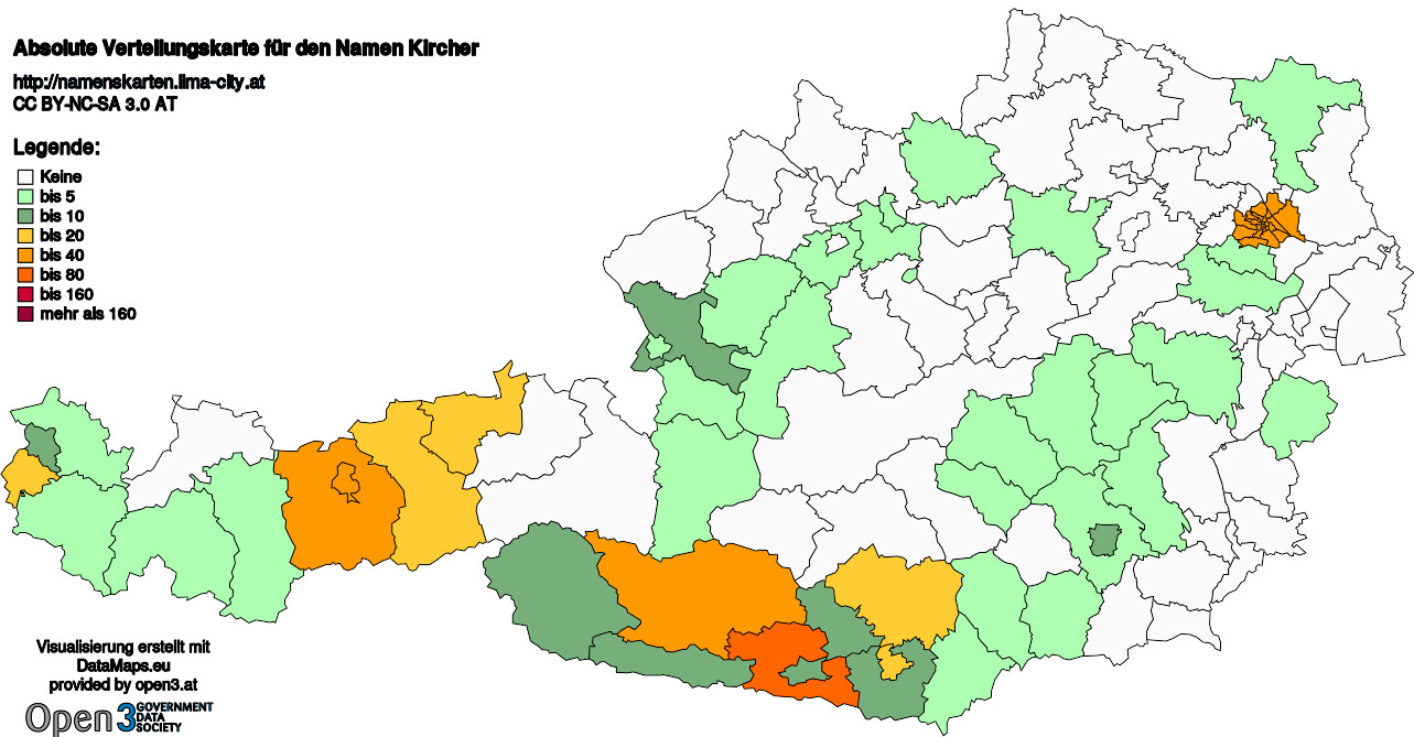 Absolute Verteilungskarten Nachnamen Kircher