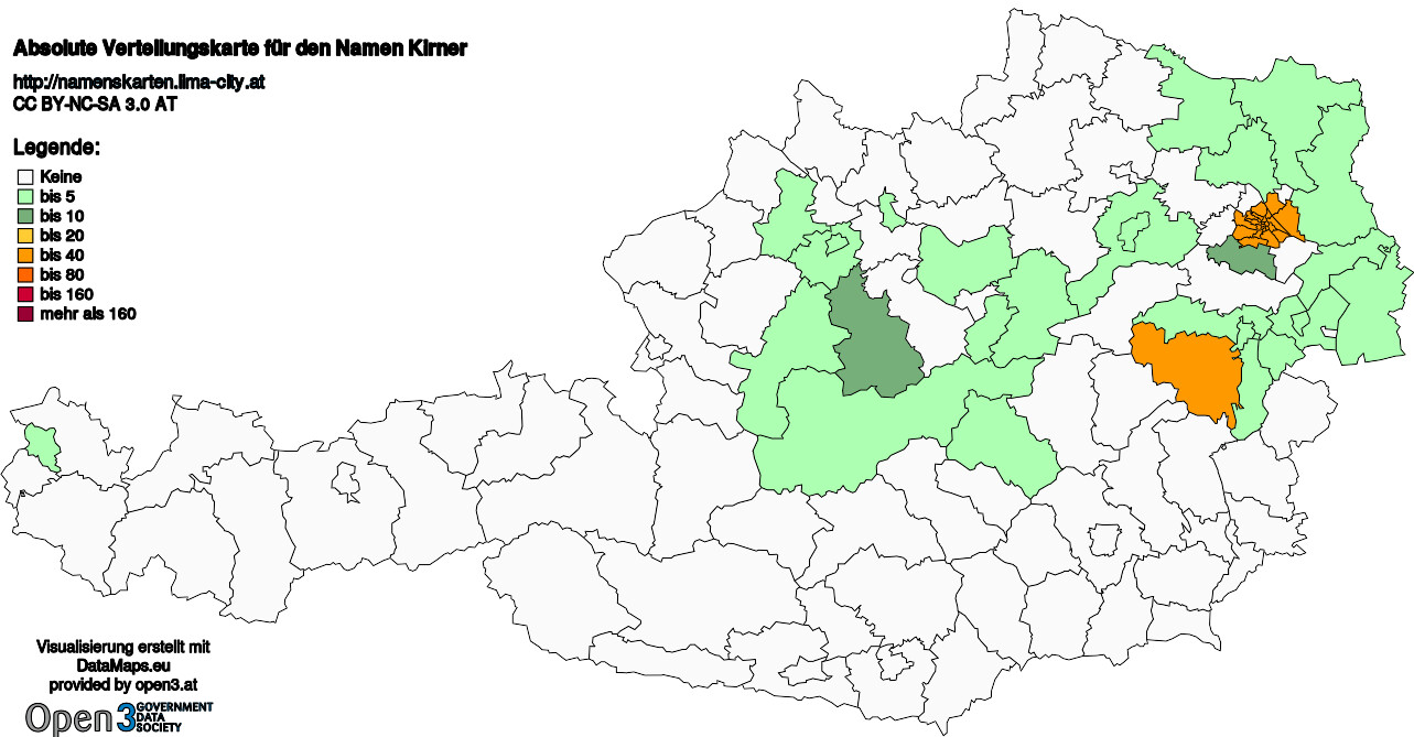 Absolute Verteilungskarten Nachnamen Kirner