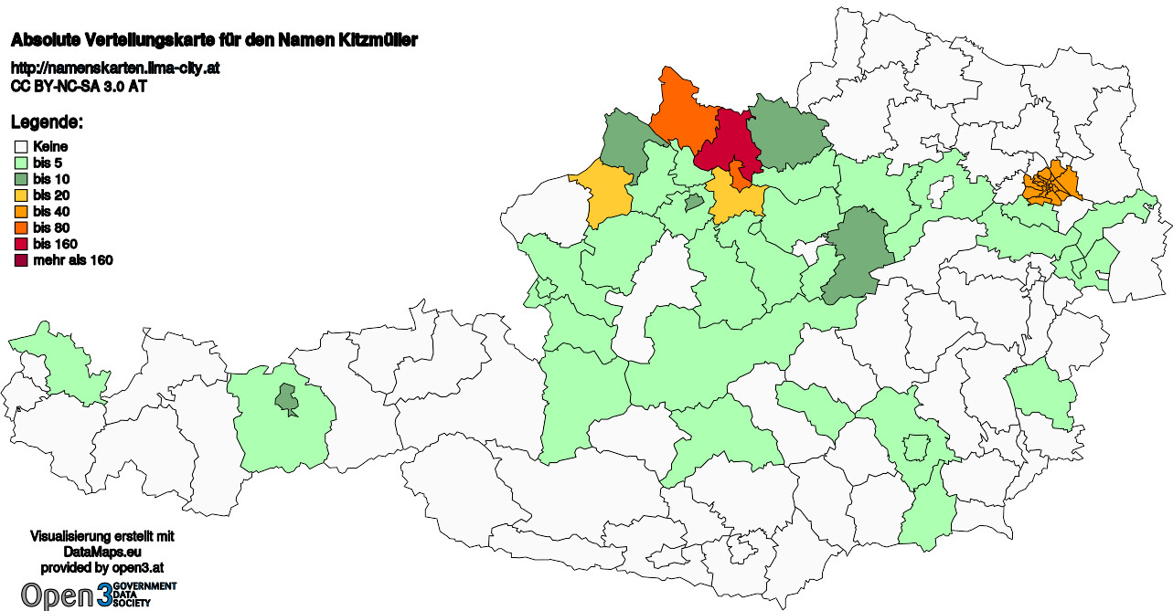 Absolute Verteilungskarten Nachnamen Kitzmüller