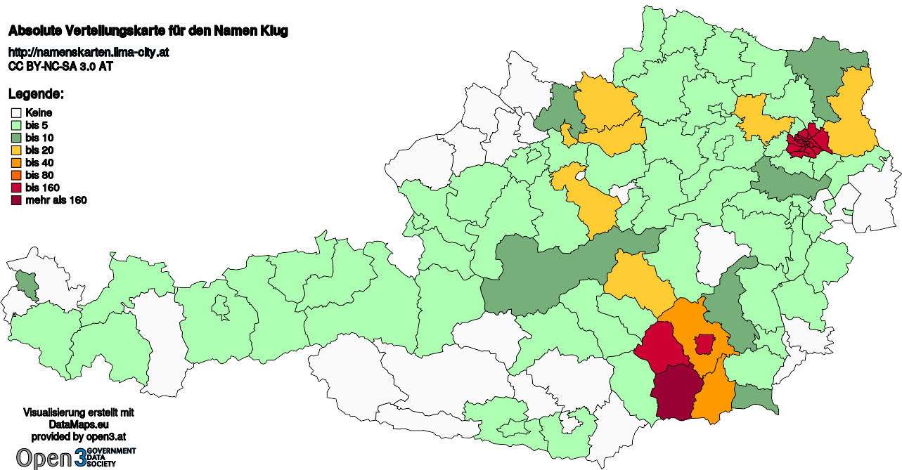Absolute Verteilungskarten Nachnamen Klug