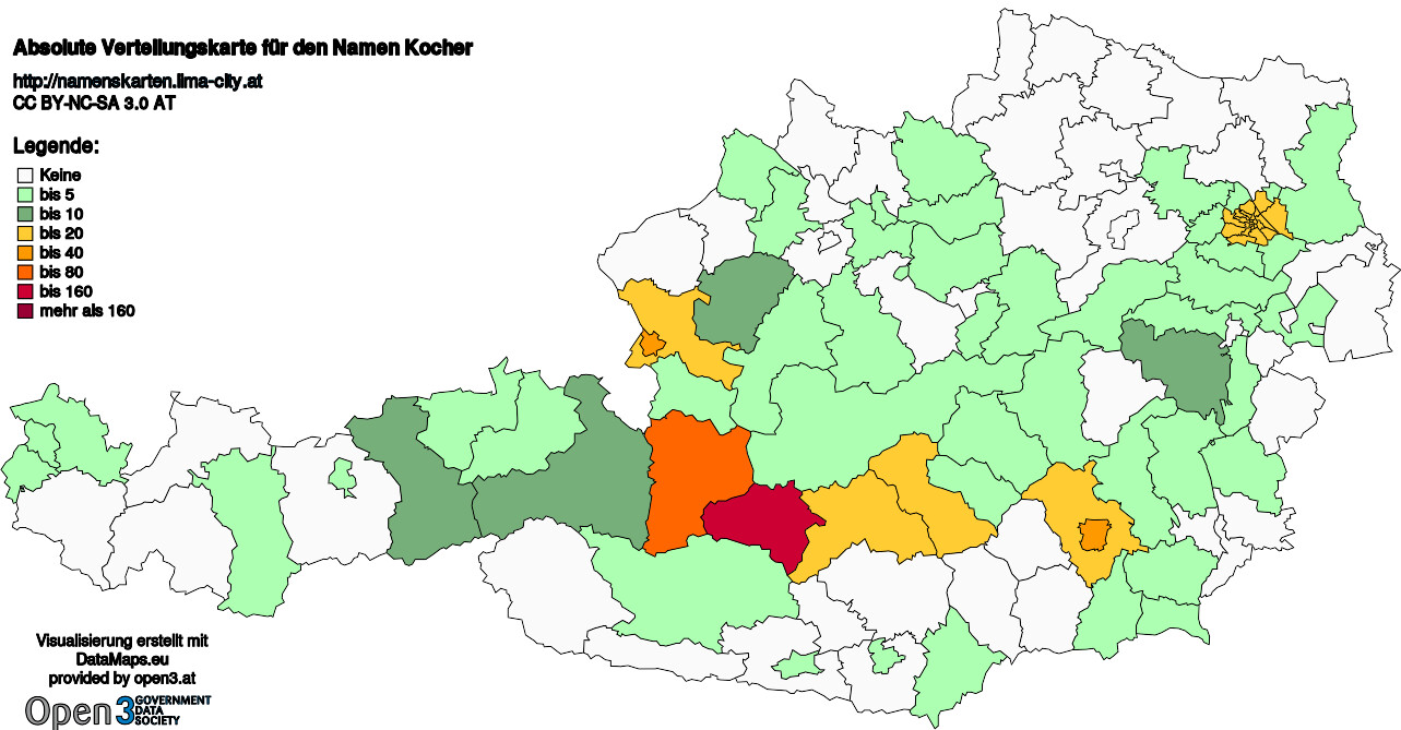 Absolute Verteilungskarten Nachnamen Kocher