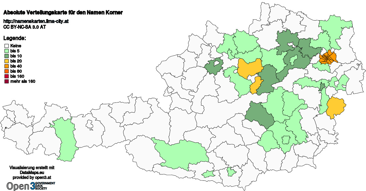 Absolute Verteilungskarten Nachnamen Korner