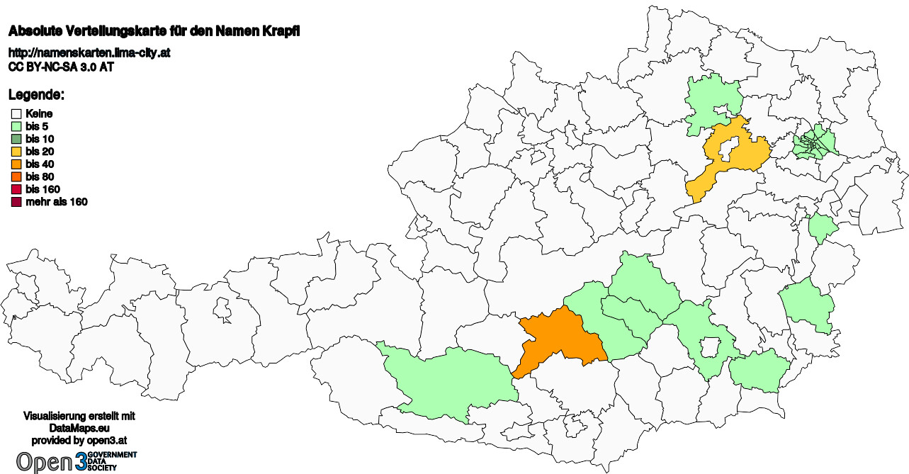 Absolute Verteilungskarten Nachnamen Krapfl