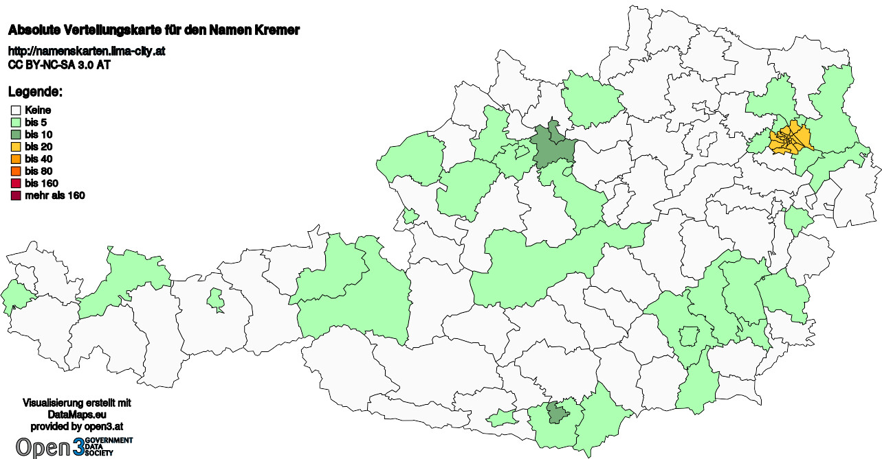 Absolute Verteilungskarten Nachnamen Kremer