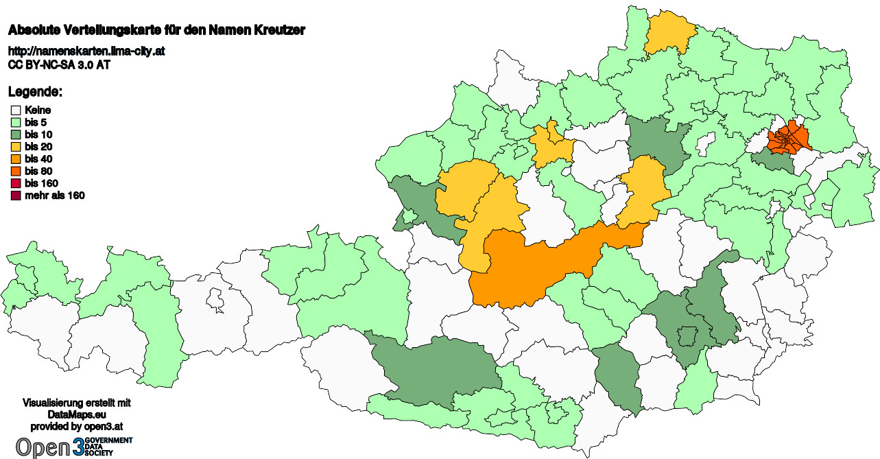 Absolute Verteilungskarten Nachnamen Kreutzer