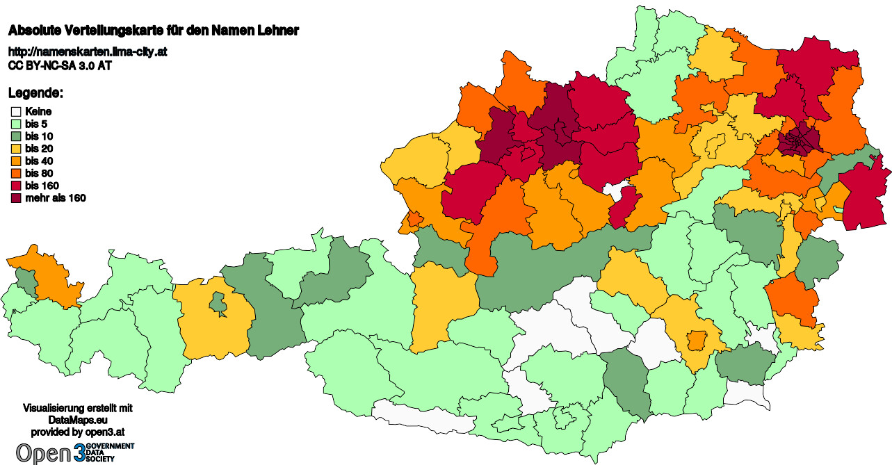 Absolute Verteilungskarten Nachnamen Lehner