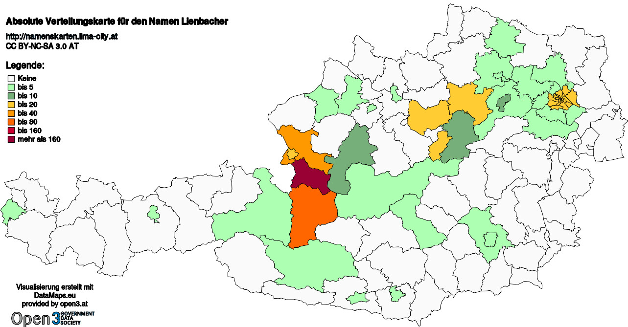 Absolute Verteilungskarten Nachnamen Lienbacher
