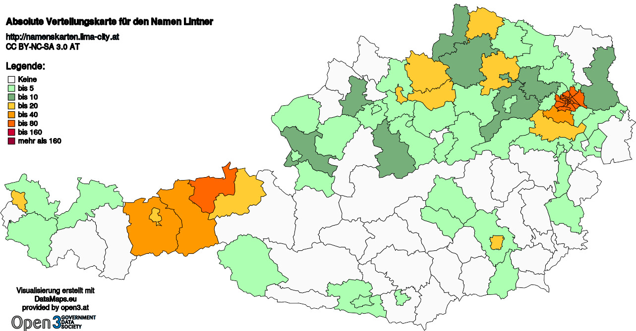 Absolute Verteilungskarten Nachnamen Lintner