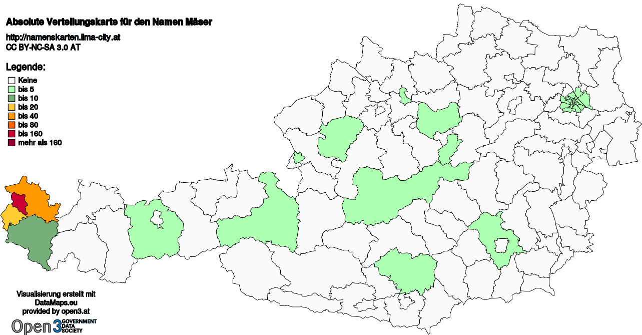 Absolute Verteilungskarten Nachnamen Mäser