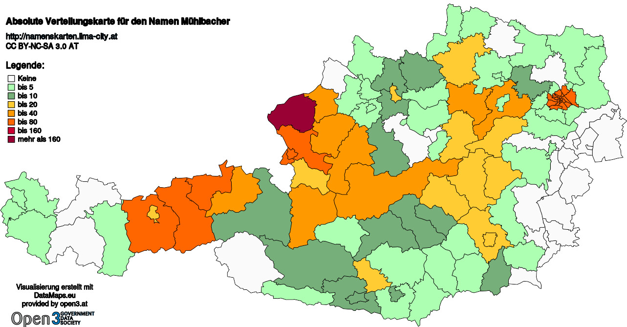 Absolute Verteilungskarten Nachnamen Mühlbacher