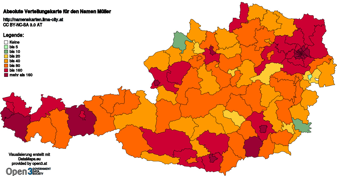 Absolute Verteilungskarten Nachnamen Müller