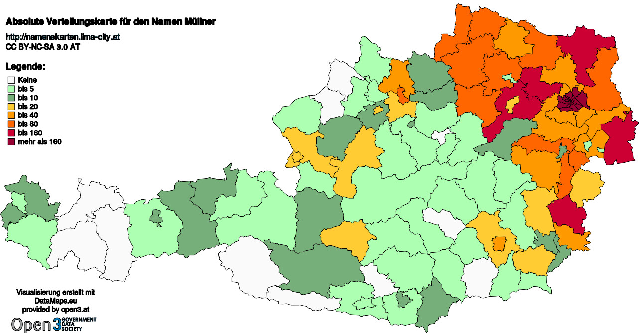 Absolute Verteilungskarten Nachnamen Müllner