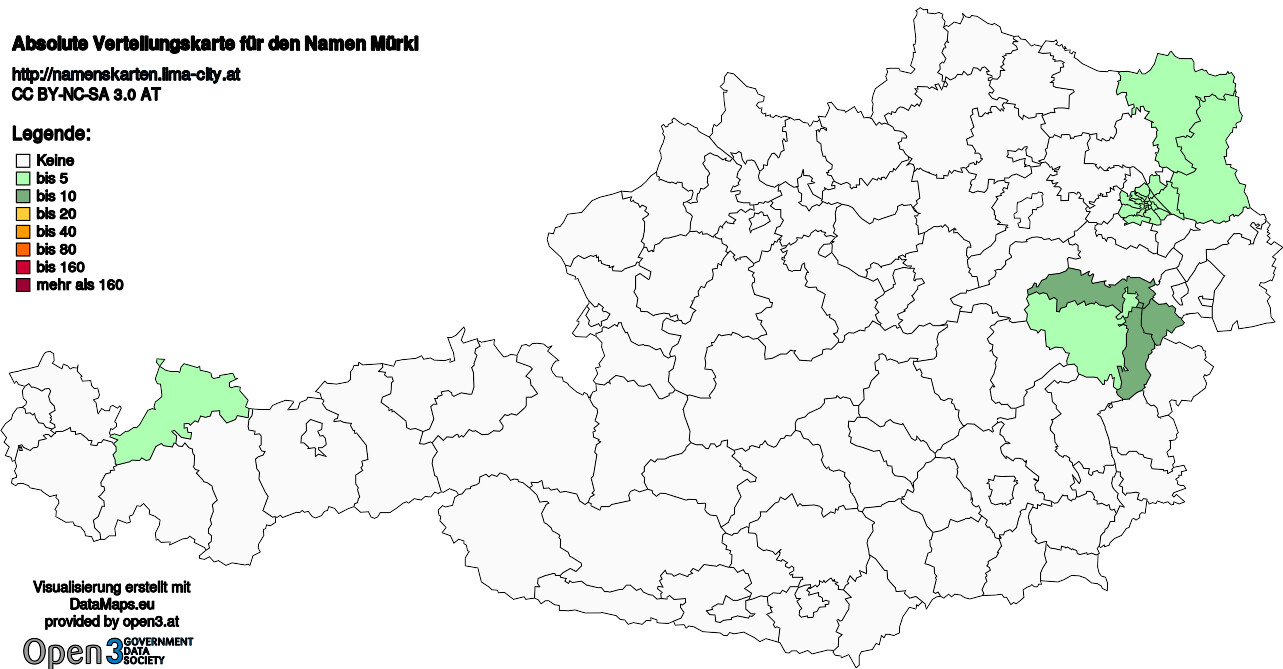 Absolute Verteilungskarten Nachnamen Mürkl