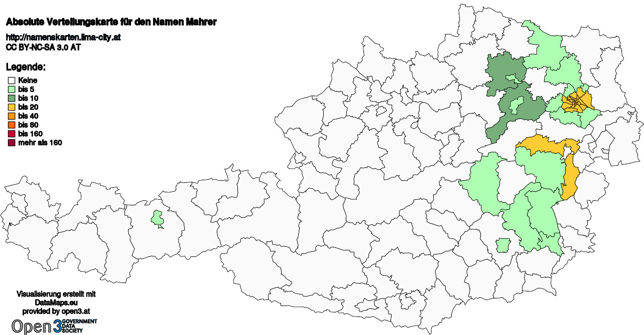 Absolute Verteilungskarten Nachnamen Mahrer