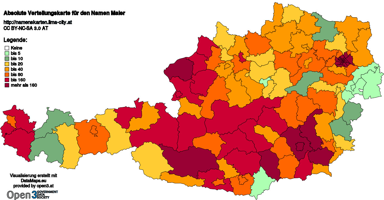 Absolute Verteilungskarten Nachnamen Maier
