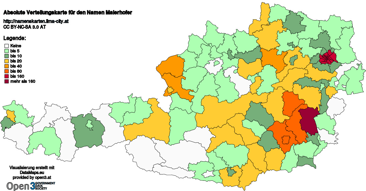 Absolute Verteilungskarten Nachnamen Maierhofer