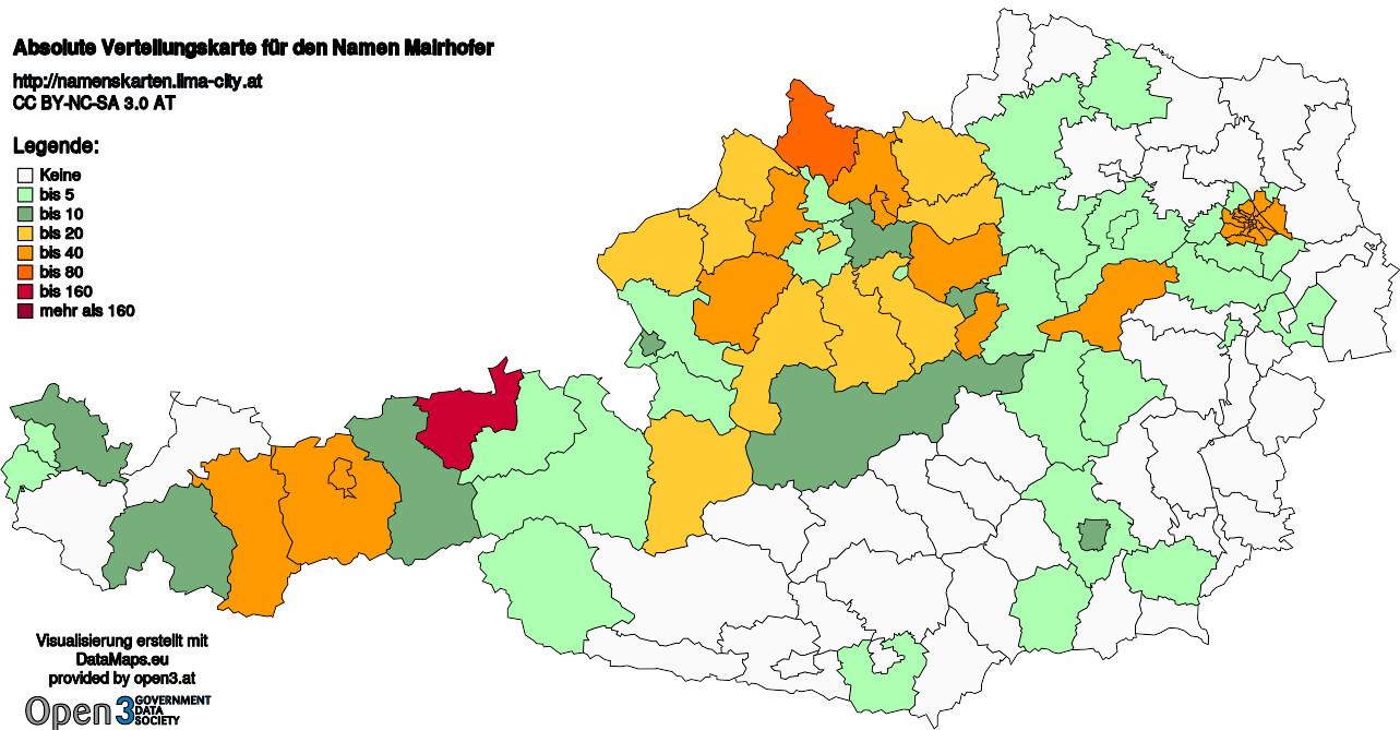 Absolute Verteilungskarten Nachnamen Mairhofer