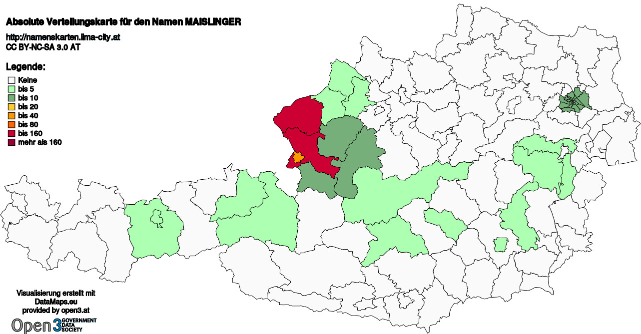 Absolute Verteilungskarten Nachnamen Maislinger