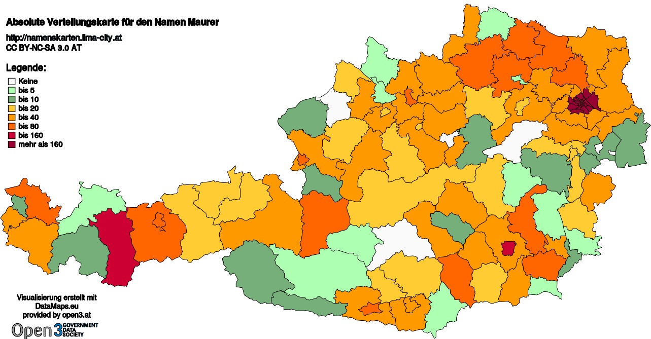 Absolute Verteilungskarten Nachnamen Maurer