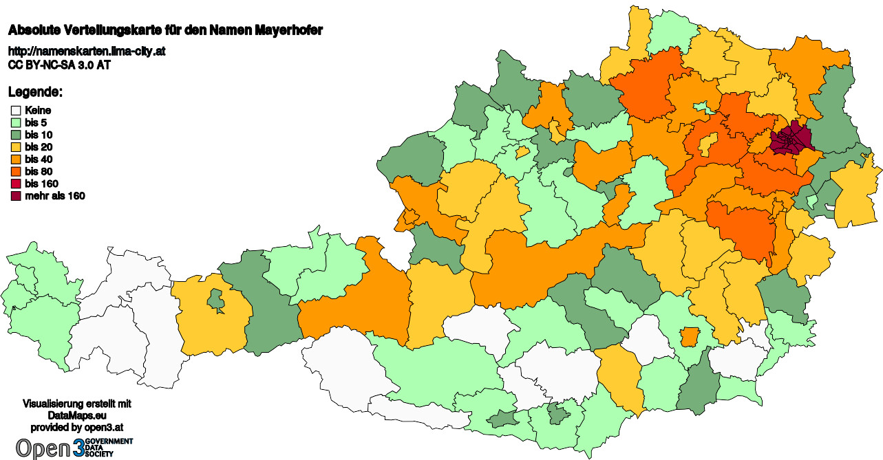 Absolute Verteilungskarten Nachnamen Mayerhofer