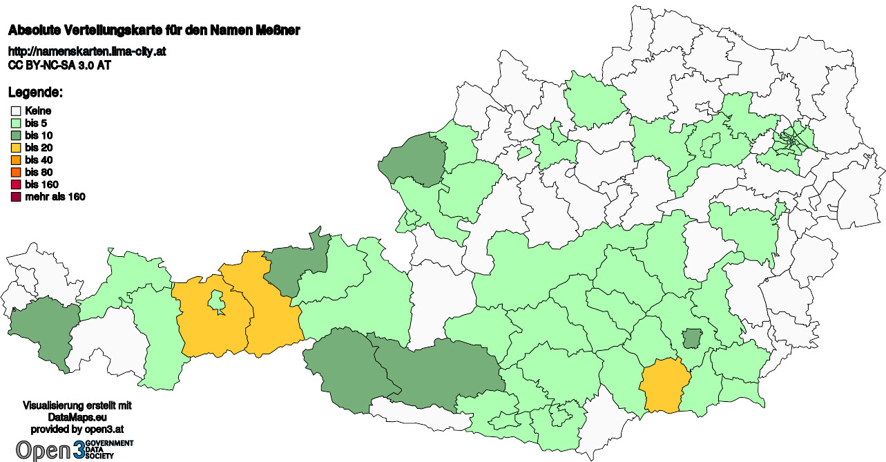 Absolute Verteilungskarten Nachnamen Meßner