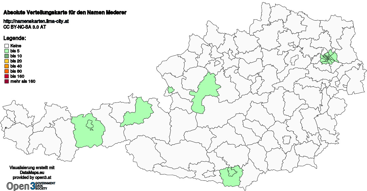 Absolute Verteilungskarten Nachnamen Mederer