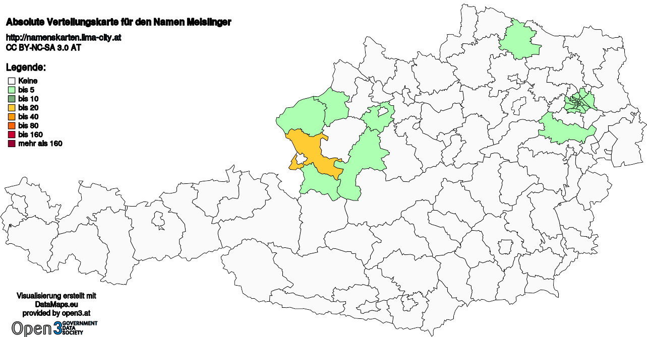 Absolute Verteilungskarten Nachnamen Meislinger
