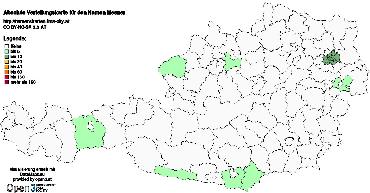 Absolute Verteilungskarten Nachnamen Mesner