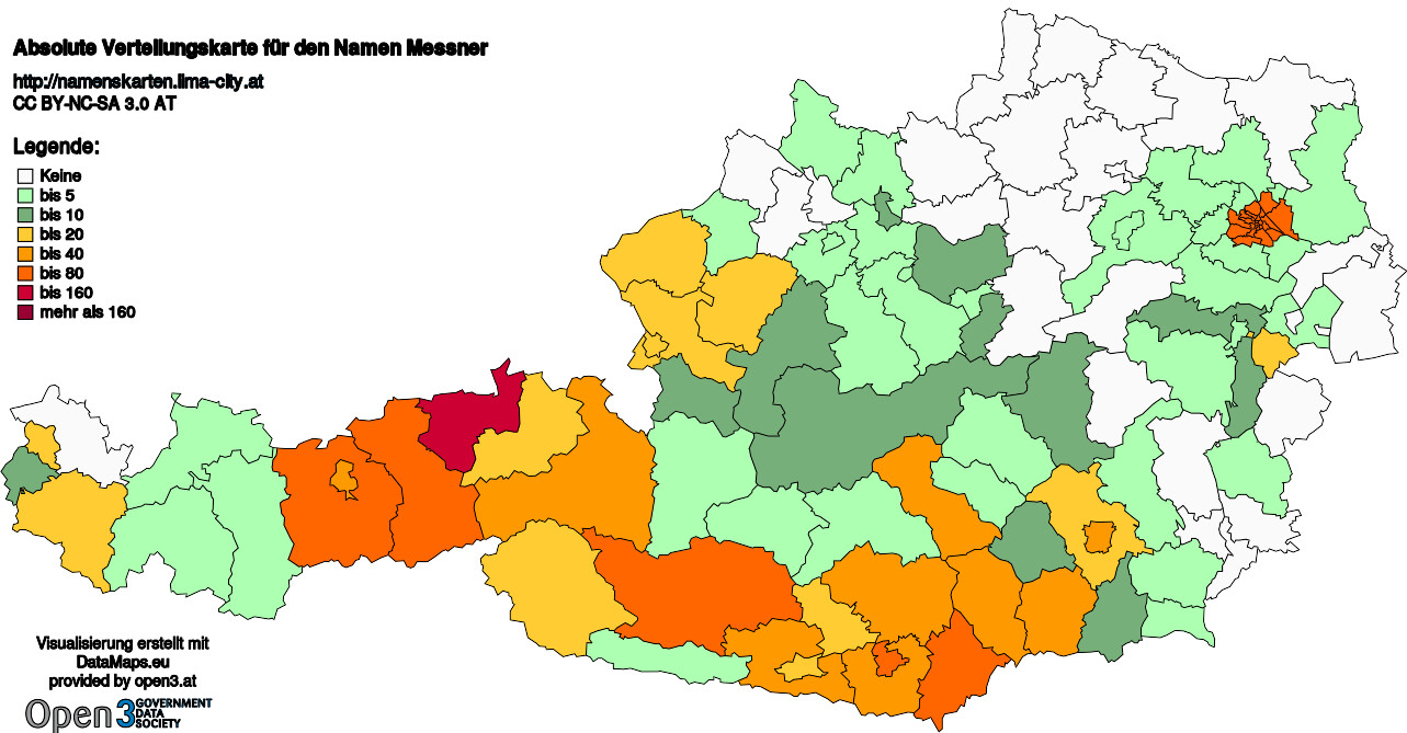 Absolute Verteilungskarten Nachnamen Messner