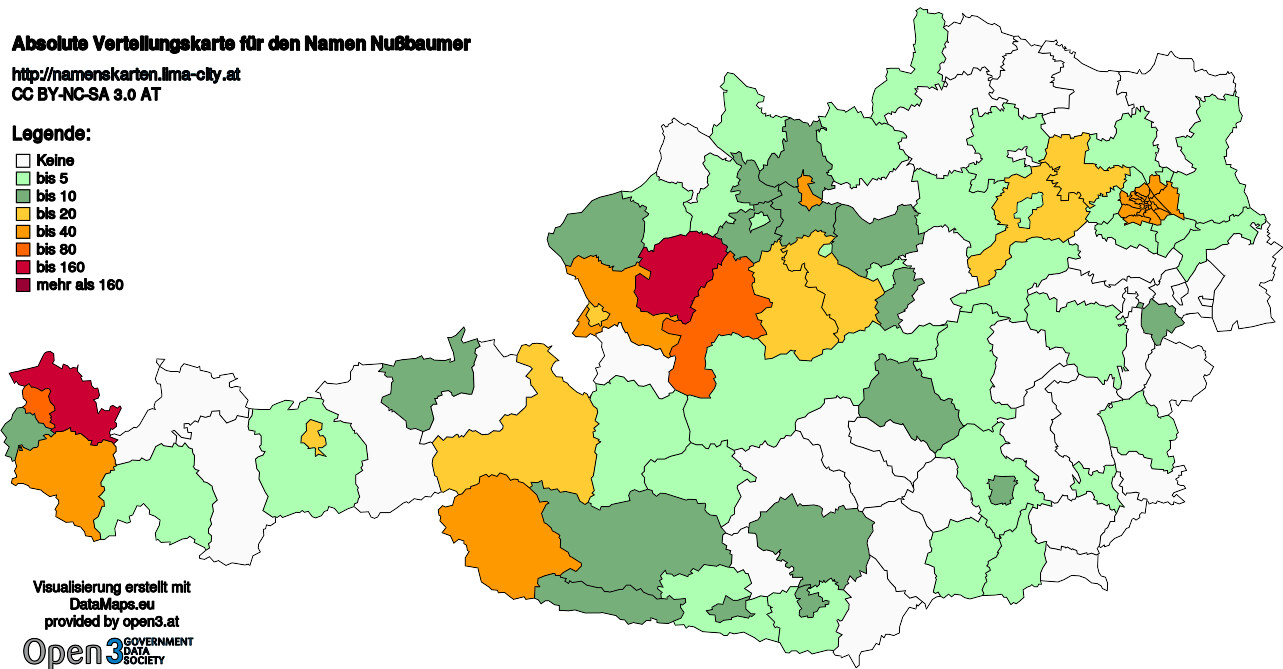 Absolute Verteilungskarten Nachnamen Nußbaumer