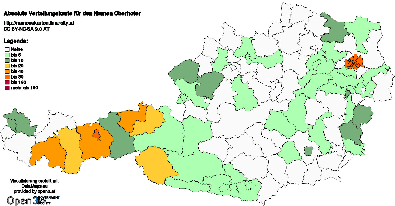 Absolute Verteilungskarten Nachnamen Oberhofer