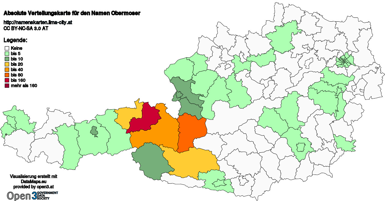 Absolute Verteilungskarten Nachnamen Obermoser