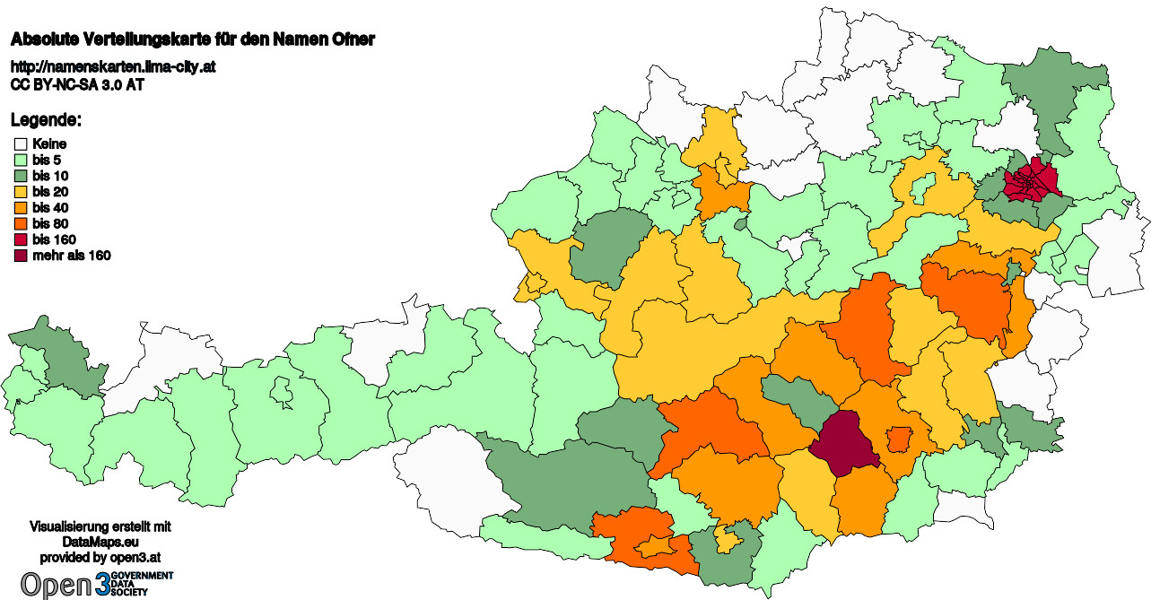 Absolute Verteilungskarten Nachnamen Ofner