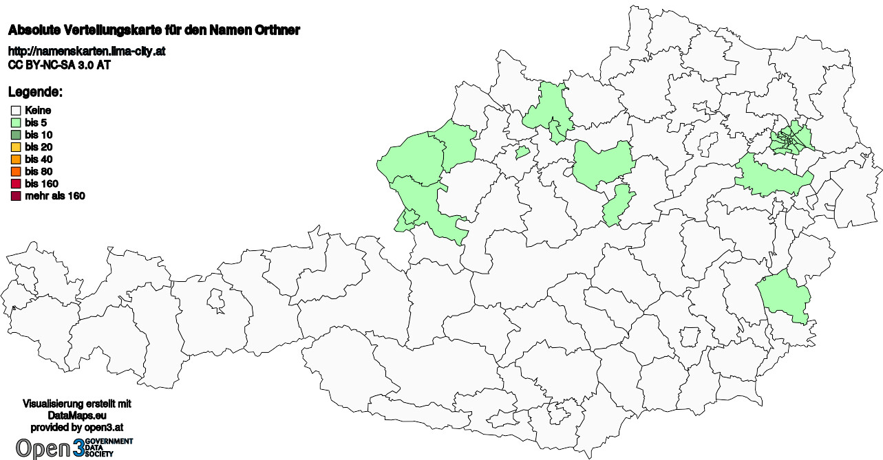 Absolute Verteilungskarten Nachnamen Orthner