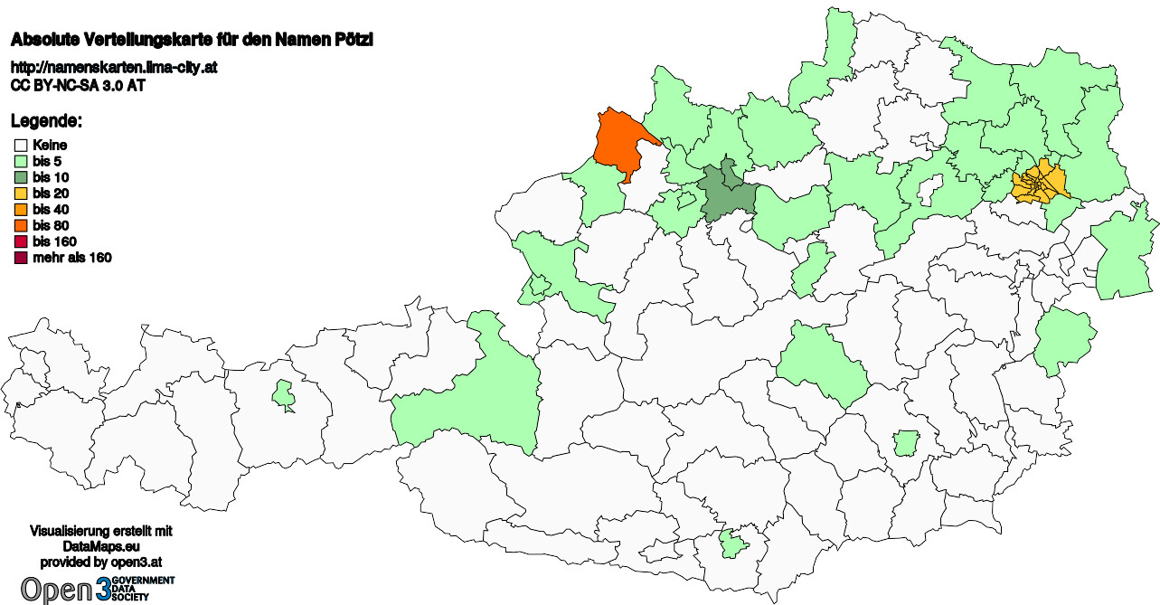 Absolute Verteilungskarten Nachnamen Pötzl