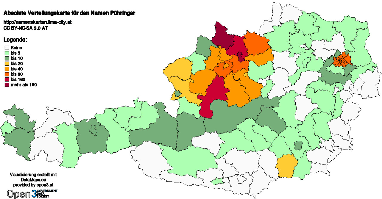 Absolute Verteilungskarten Nachnamen Pühringer