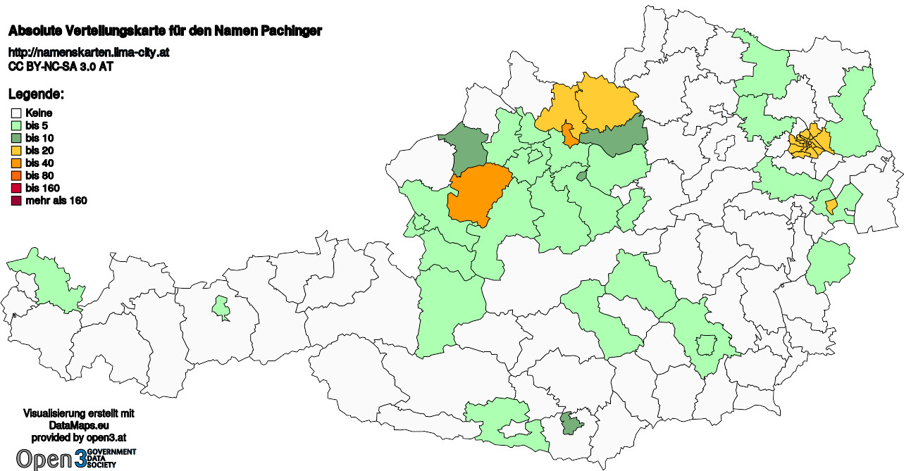 Absolute Verteilungskarten Nachnamen Pachinger