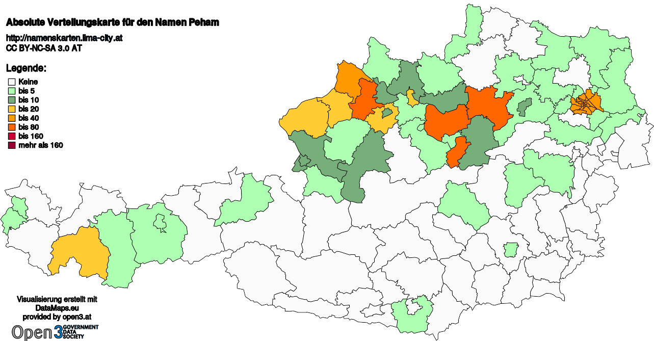Absolute Verteilungskarten Nachnamen Peham