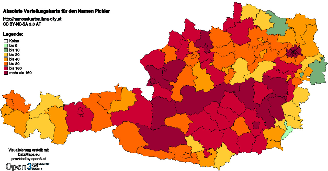 Absolute Verteilungskarten Nachnamen Pichler