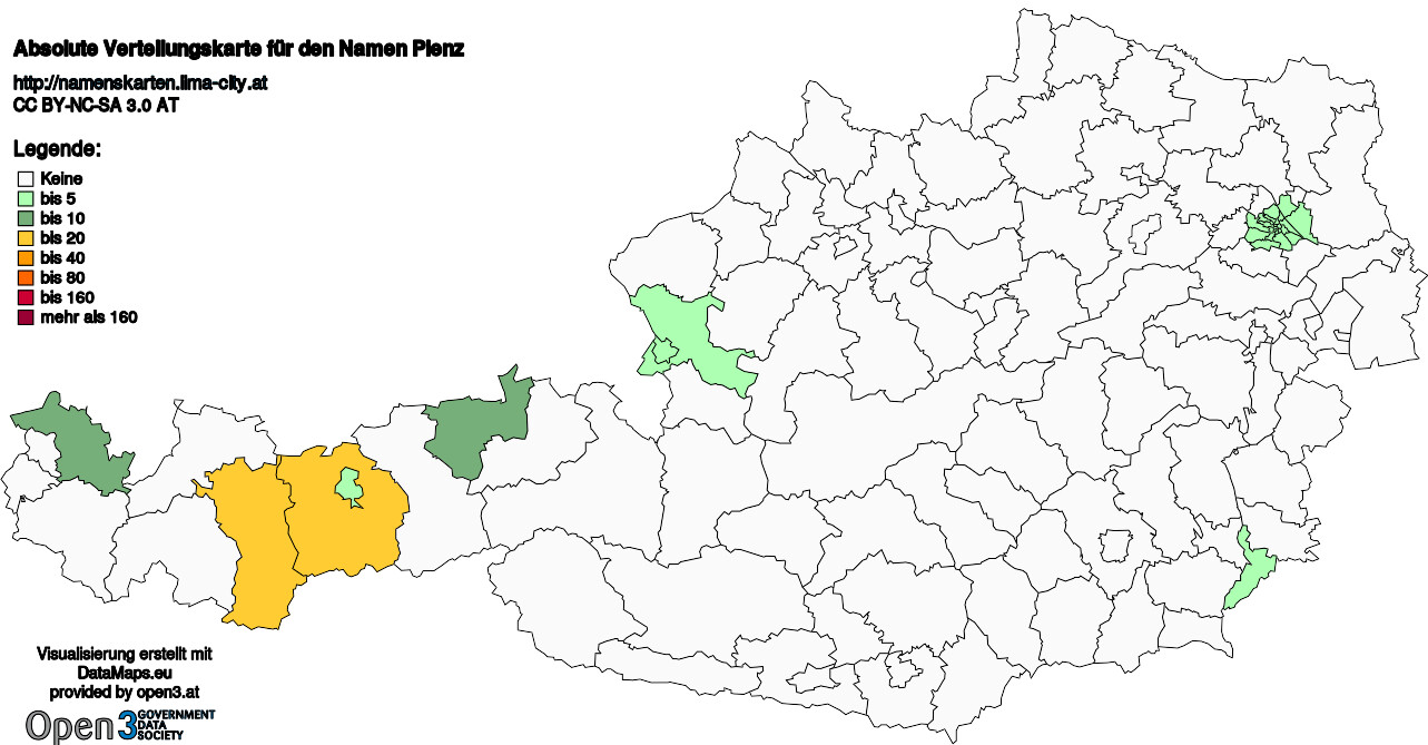 Absolute Verteilungskarten Nachnamen Pienz