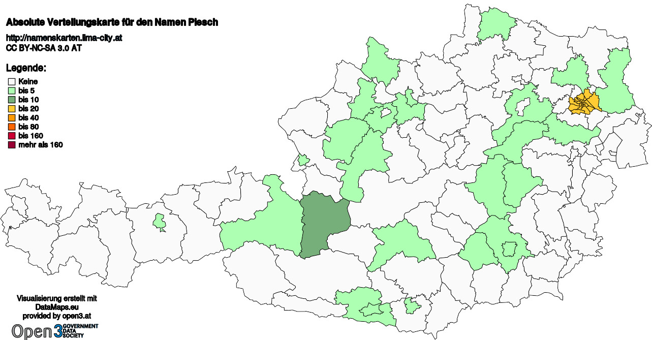 Absolute Verteilungskarten Nachnamen Piesch