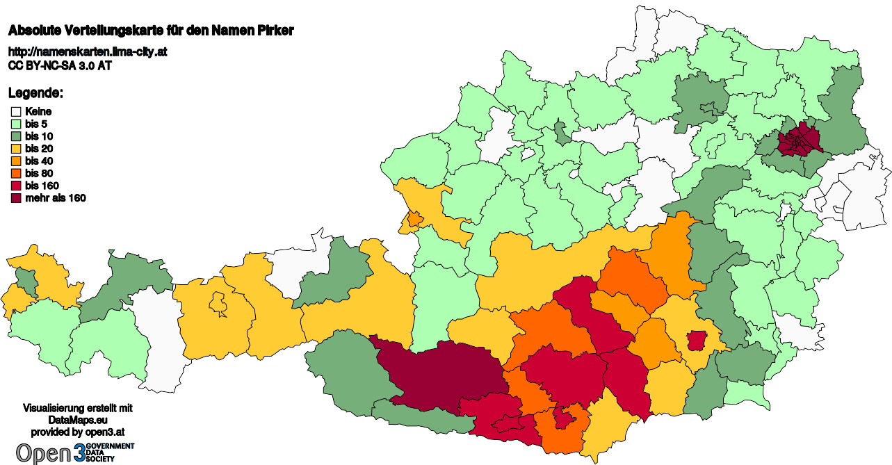 Absolute Verteilungskarten Nachnamen Pirker