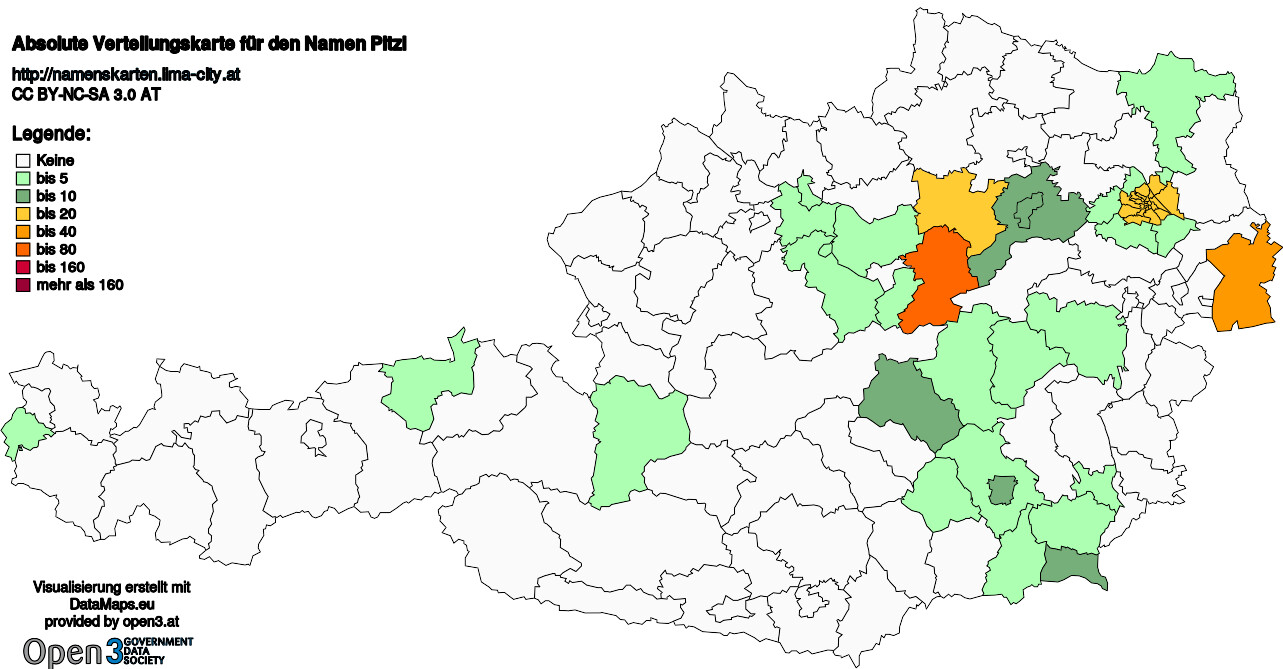 Absolute Verteilungskarten Nachnamen Pitzl