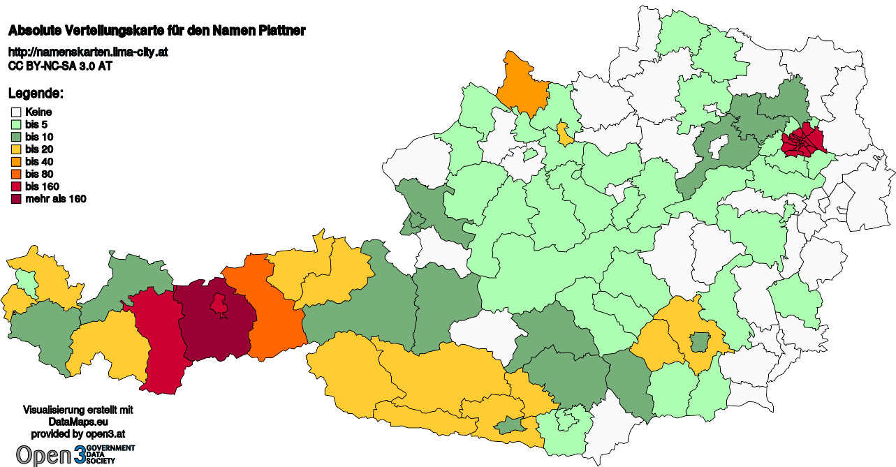 Absolute Verteilungskarten Nachnamen Plattner