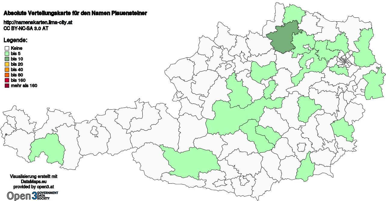 Absolute Verteilungskarten Nachnamen Plauensteiner